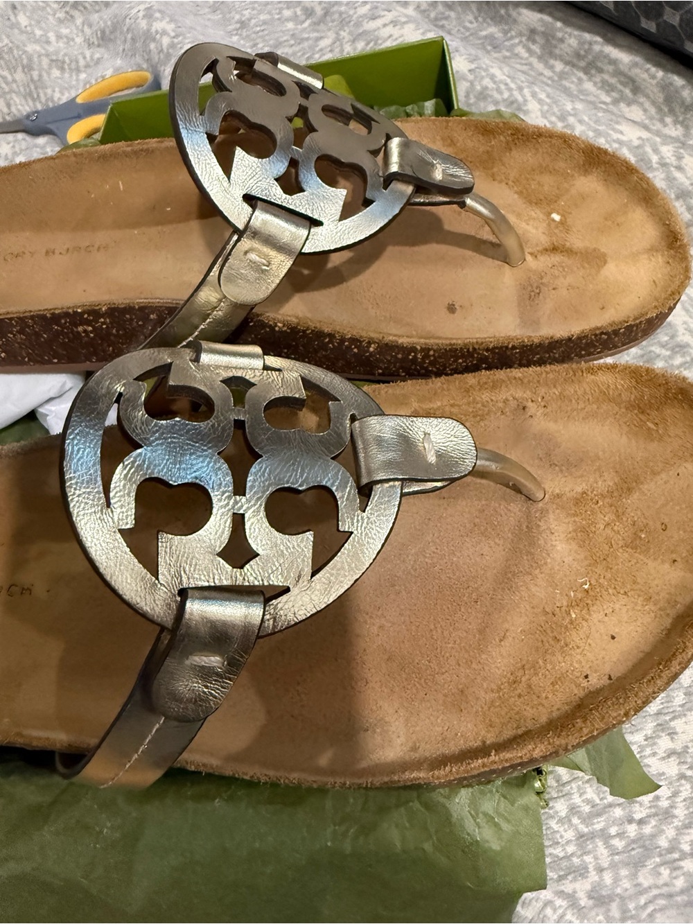 Tory Burch Silver Logo Thong Cork-Platform Sandals - Picture 3 of 7